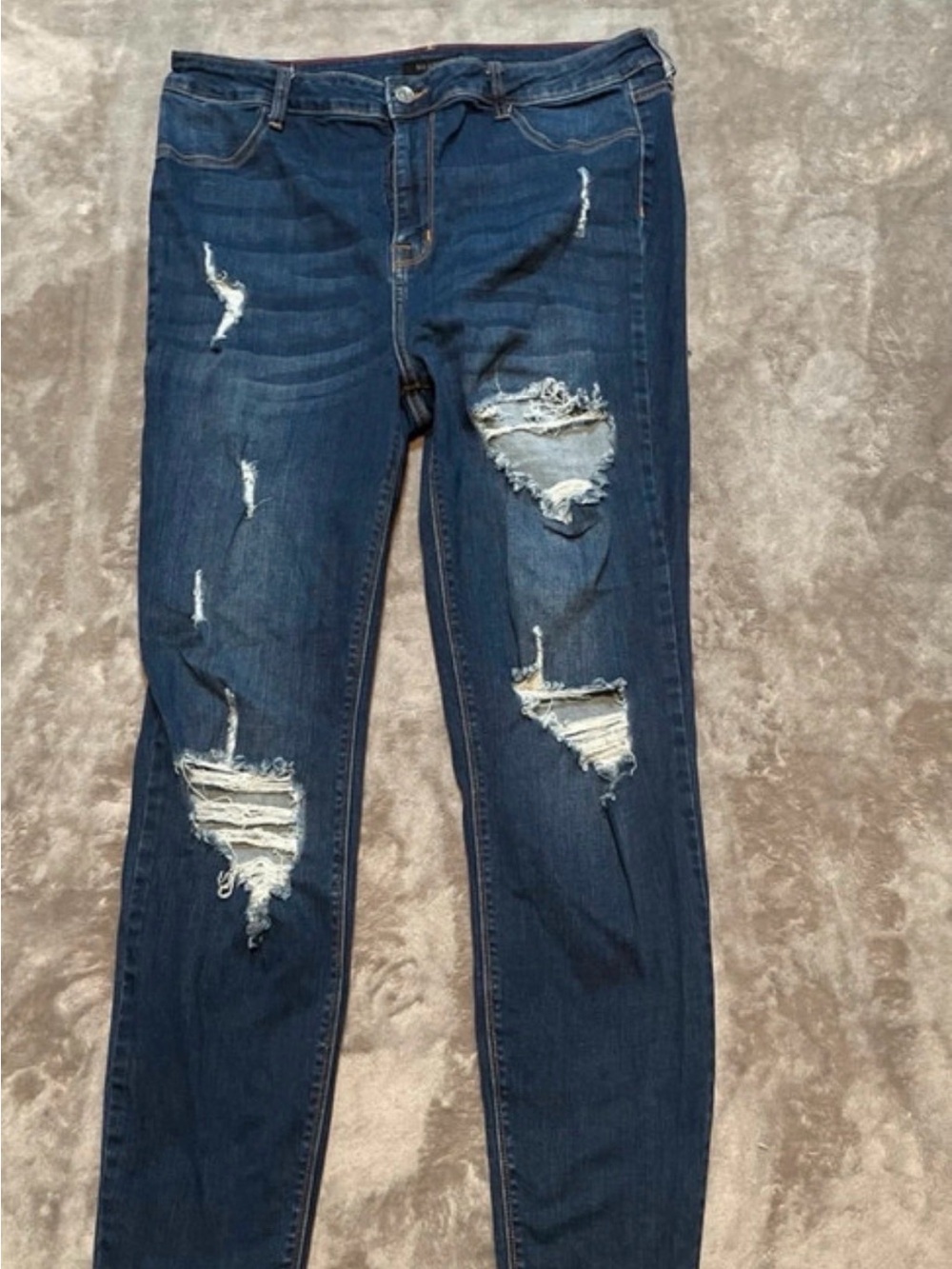 Women’s Straight Leg Distressed Dark Blue Jeans